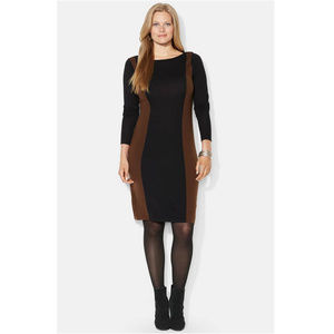 Colorblock Fine Merino Wool Knit Sweater Dress 1X